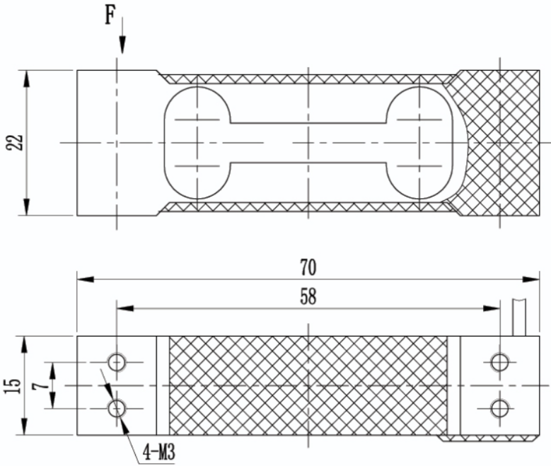 平行梁式稱重傳感器CAZF-W70尺寸圖
